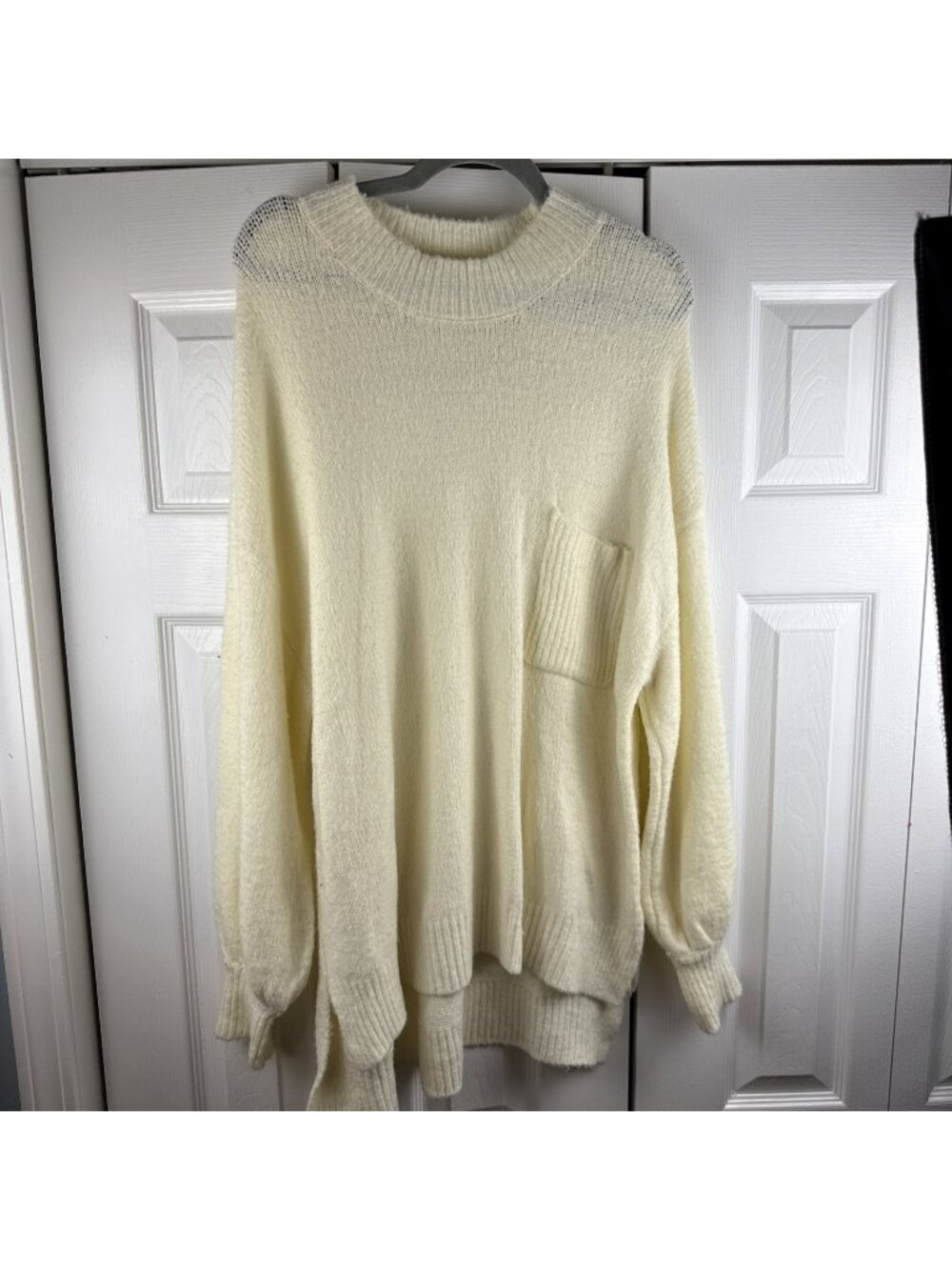 Oversized Knitted Tunic Sweater - Size Small Off White/Ivory